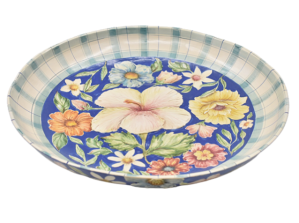 Centro mesa redondo fundo azul xadrez Chita Maria (48 cm)