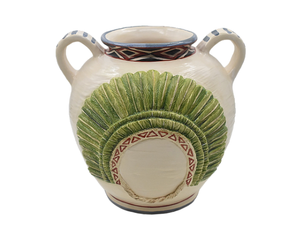 Vaso nevoeiro com alças e cocar verde