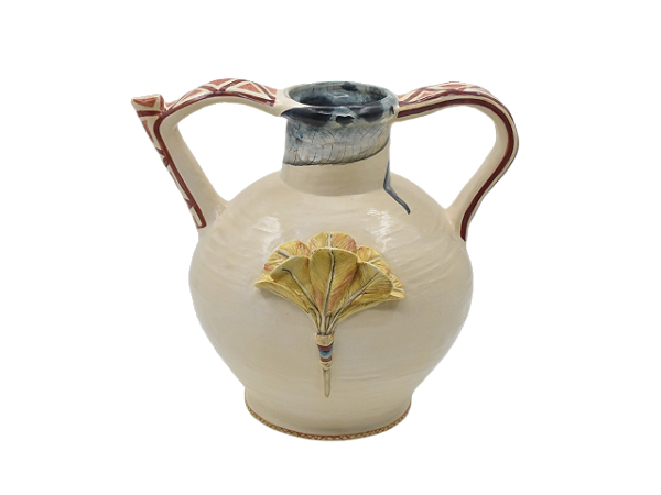 Vaso com alças e aplicação penas amarelas