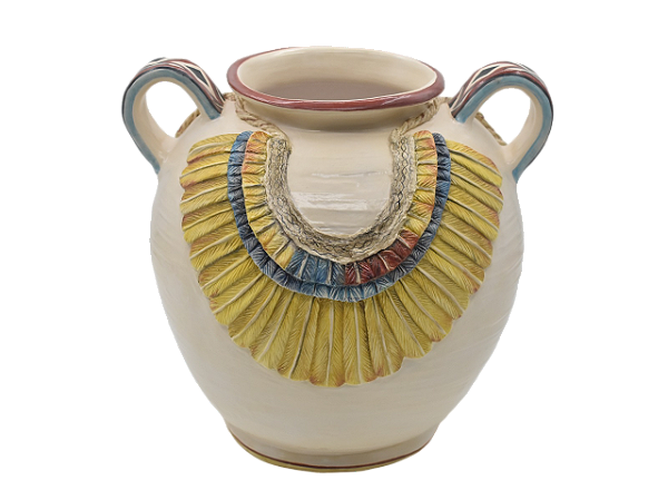 Vaso nevoeiro com alças e relevo cocar amarelo
