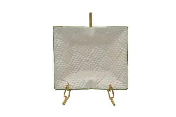 Mini cinzeiro retangular off White com relevo trançado