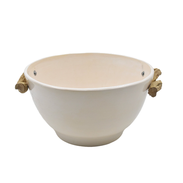 Cachepot Shabby M off white alça madeira