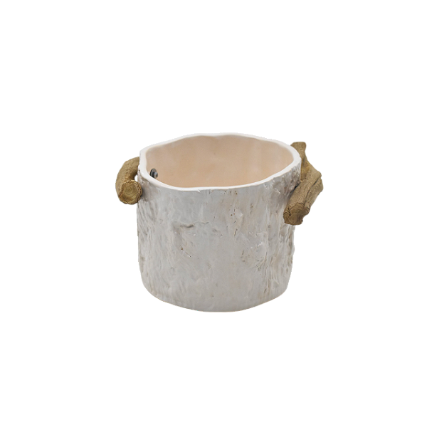 Vaso tronco off white com alças madeira P
