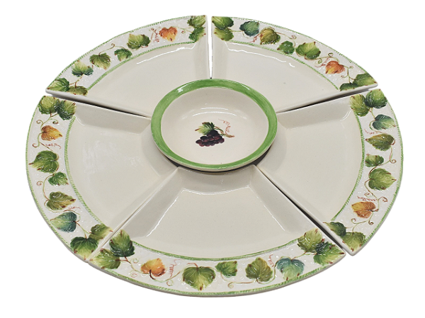 Petisqueira destacável com borda relevo folhas de uva