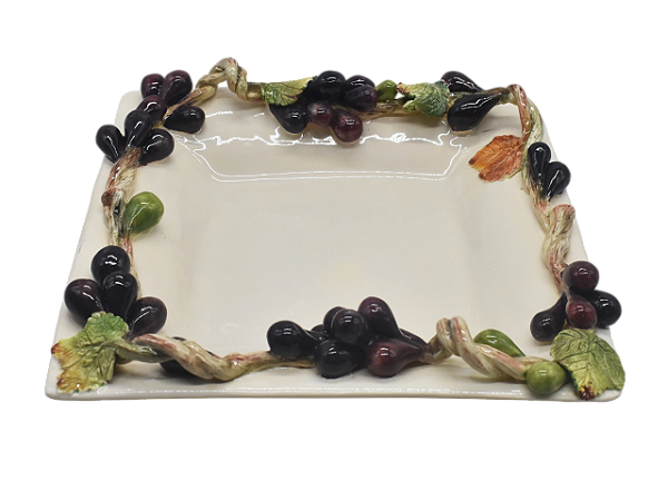 Cinzeiro quadrado fundo com aplicação de uvas