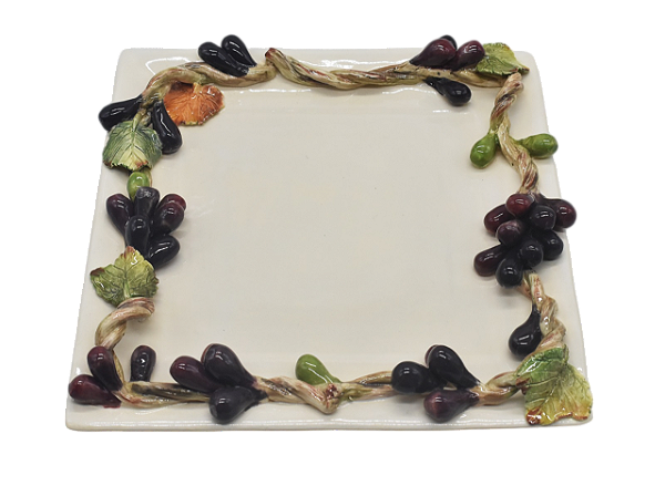 Cinzeiro quadrado raso com aplicação de uvas