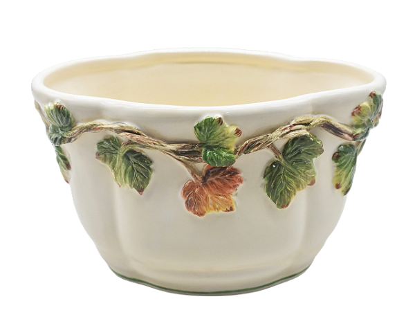 Mini cachepot ondulado oval com relevo de folhas de uva