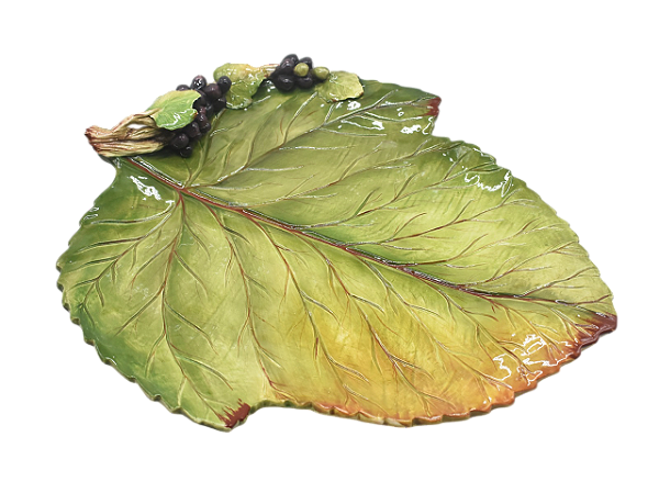 Travessa folha de uva G com aplicação de uvas