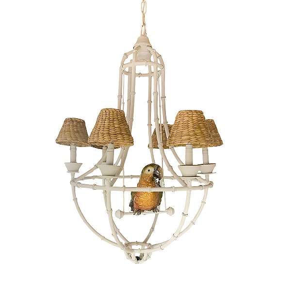 Lustre faux bamboo branco com arara colorida