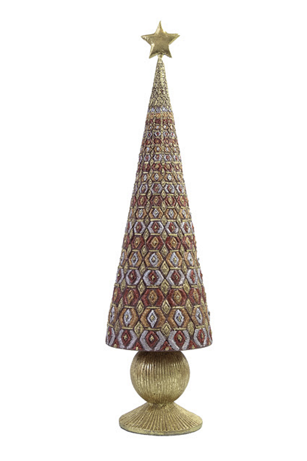 Árvore de natal decorativa Luxury dourada e vermelha (43 cm)
