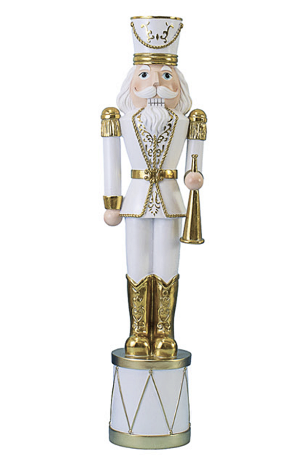 Soldado quebra-nozes branco e dourado com corneta