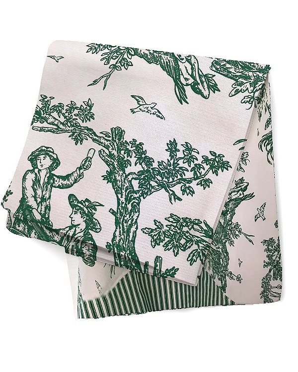 Toalha de mesa toile de jouy verde com listras 3,7m x 2m