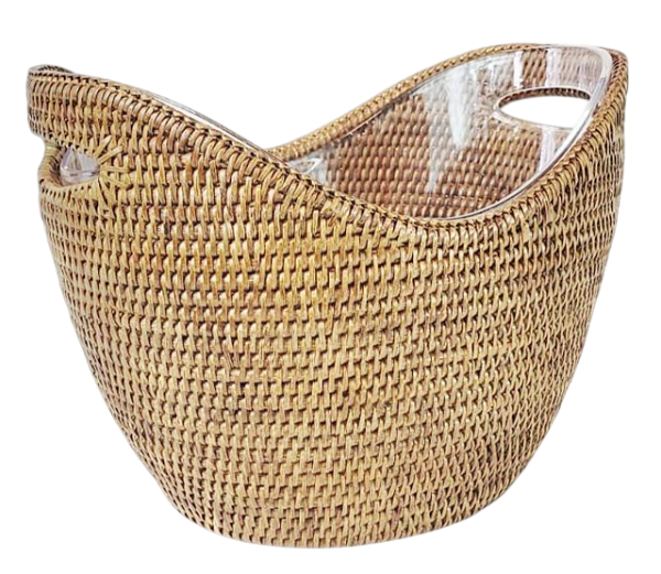 Champanheira em rattan e acrílico