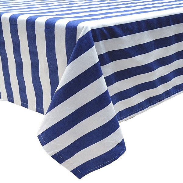 Toalha de mesa listrada azul e branco 2,60 x 1,80