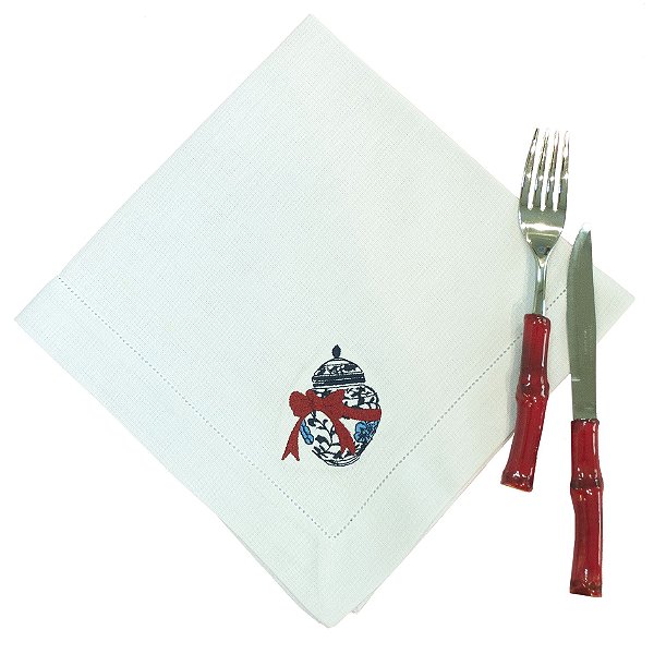 Guardanapo bordado Potiche com Laço (set com 6)