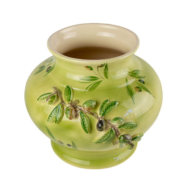 Cachepot verde com aplicação azeitonas