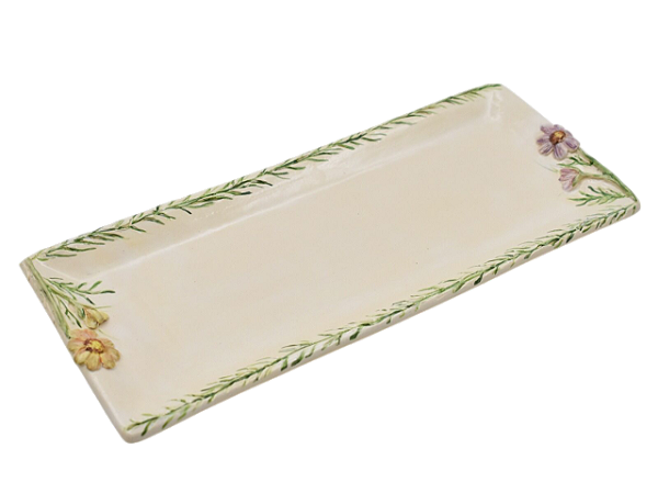 Bandeja retangular com aplicação flores cosmos