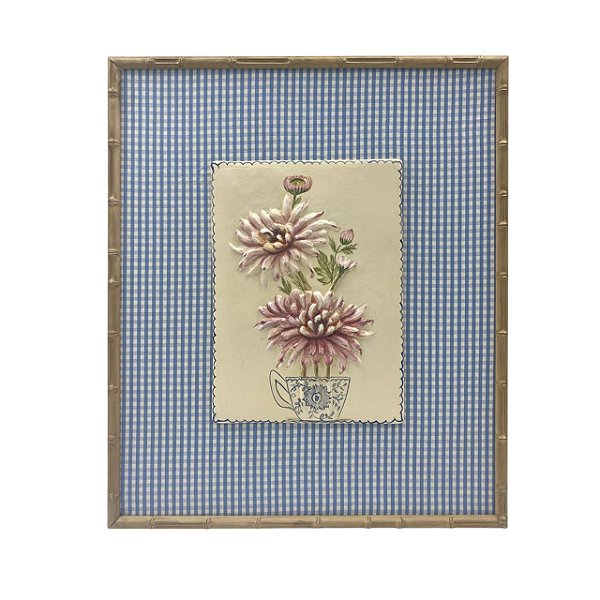 Quadro com relevo de flores e tecido xadrez 4