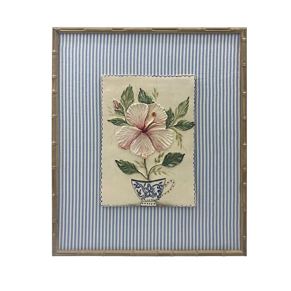 Quadro com relevo de flores e tecido listrado 5