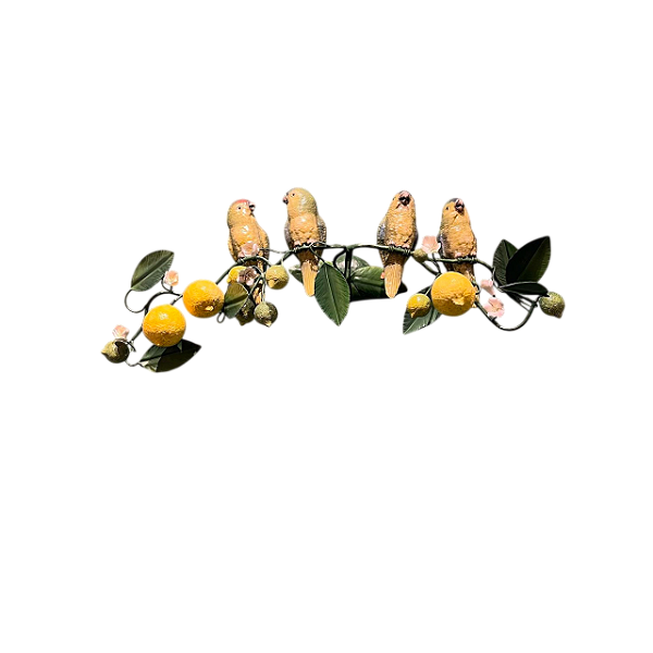 Porta toalha galho limão siciliano com 4 periquitos