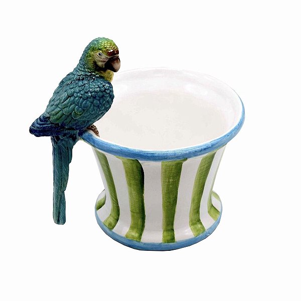 Cachepot Listrado com Papagaio
