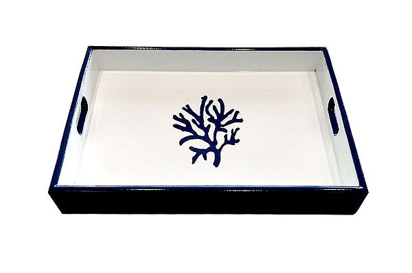 Bandeja em laca Branca Coral Azul
