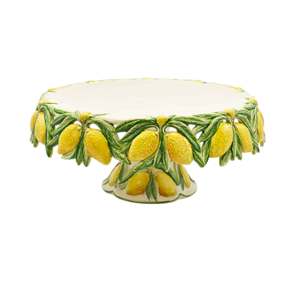 Prato bolo com pé com relevo de limões