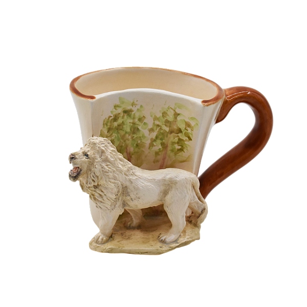Caneca decorativa/vaso meia lua leão