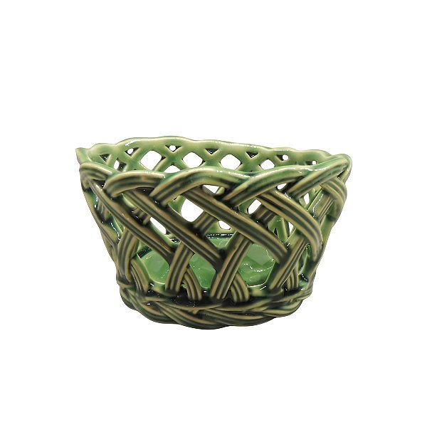 Cesta de cerâmica verde vazada