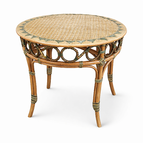 Mesa lateral em junco trabalhada com detalhes em verde (80 cm)