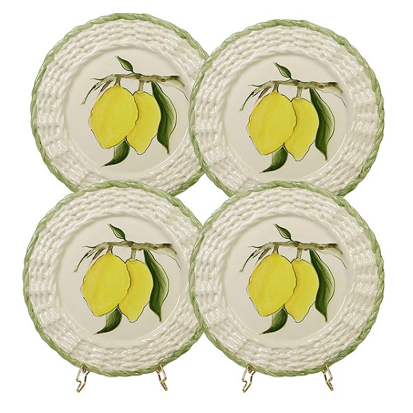 Jogo 4 pratos rasos Limão com borda trançada