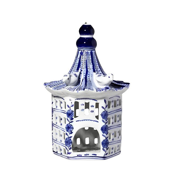 Gaiola em porcelana azul e branca