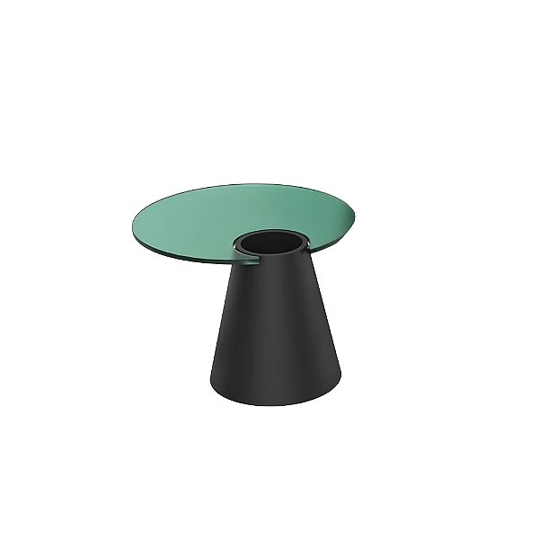 Mesa lateral redonda baixa em resina com vaso