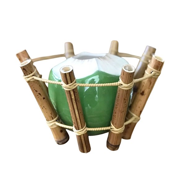 Porta Coco de Bambu com Coco em Cerâmica