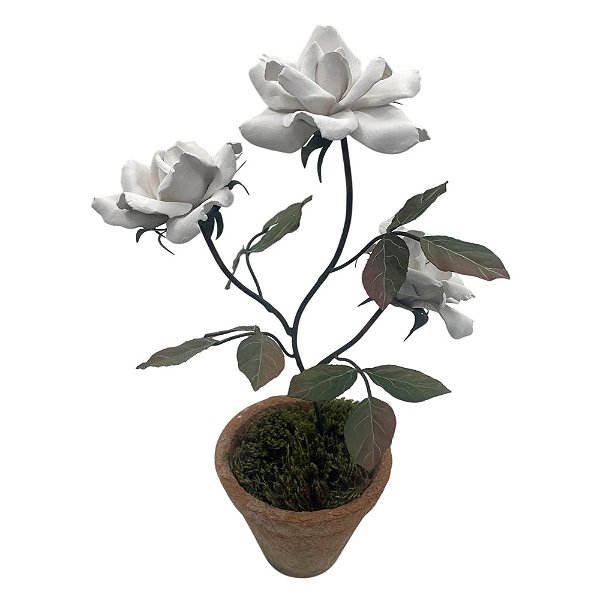 Vaso terracota com 3 rosas brancas