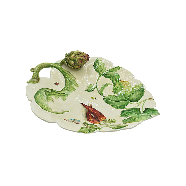 Folha decorativa rasa com aplique de alcachofra M