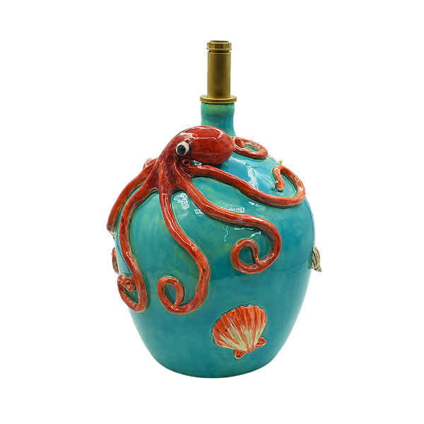 Base abajur turquesa e vermelho com polvo
