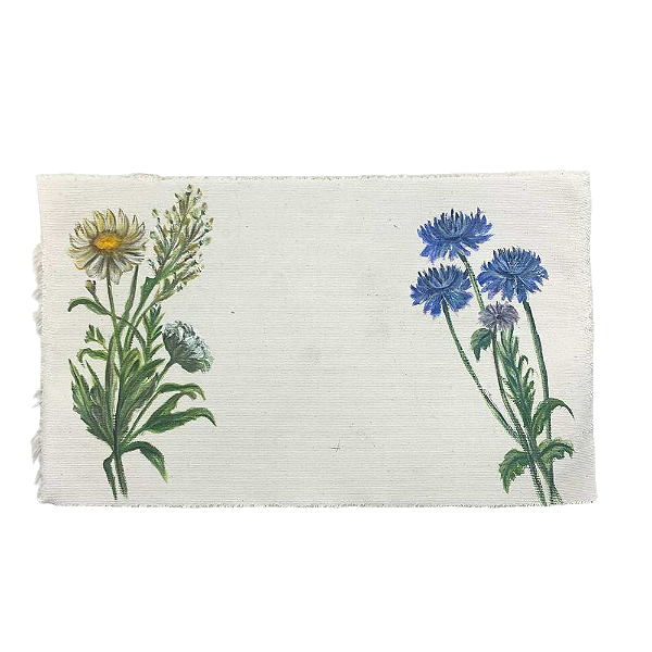 Tela pintada à mão horizontal flores amarelas e azuis
