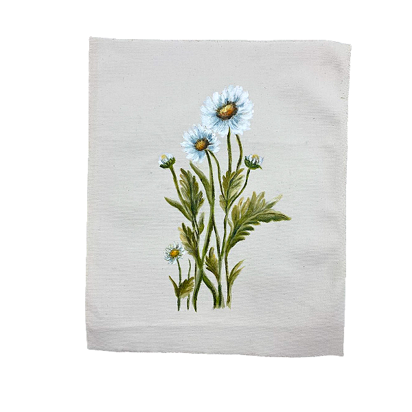 Tela pintada à mão flores azuis claras