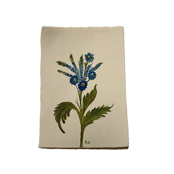 Tela pintada à mão flores azuis N1