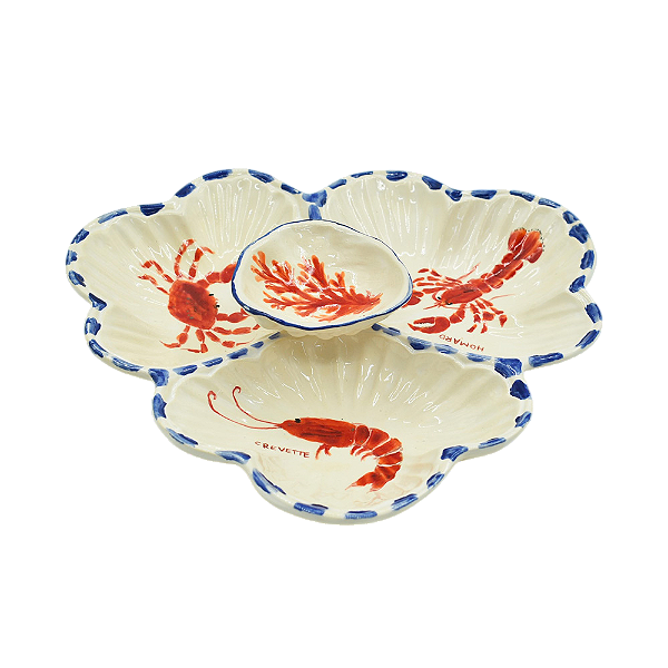 Petisqueira 3 conchas com pintura de frutos do mar