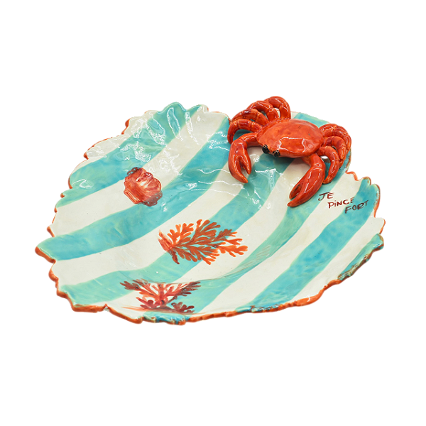 Folha listrada turquesa com aplique de carangueijo vermelho