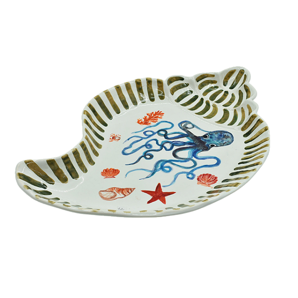 Travessa concha com pintura de polvo