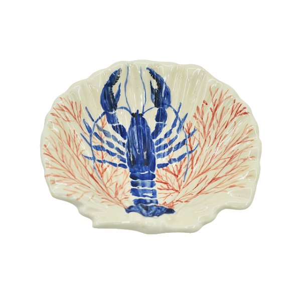 Mini petisqueira concha com pintura de lagosta