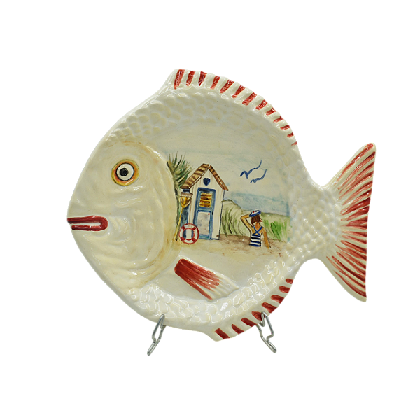 Prato raso peixe com desenho de casinha