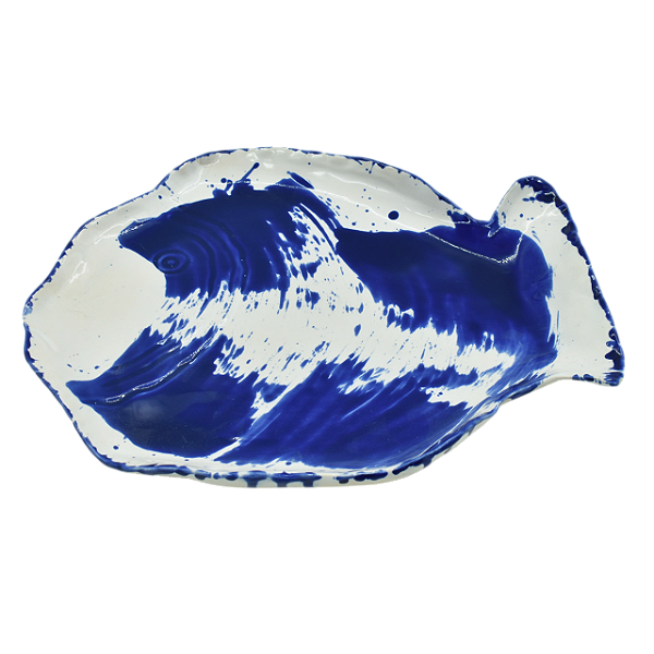 Bandeja decorativa peixe branco e azul