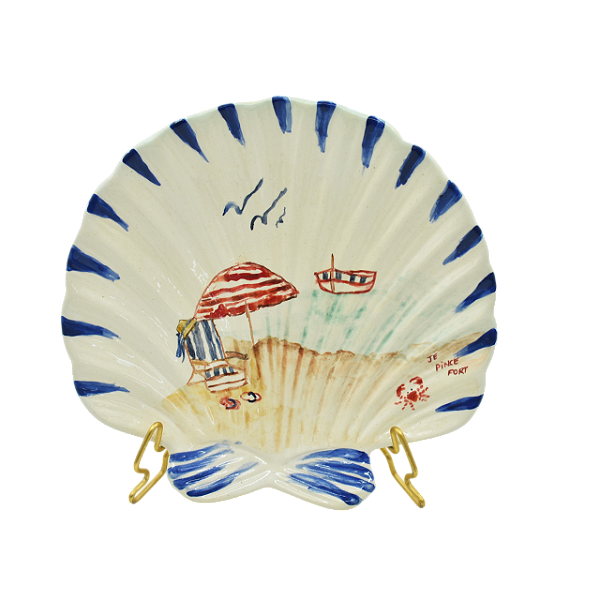 Prato sobremesa concha com pintura de praia