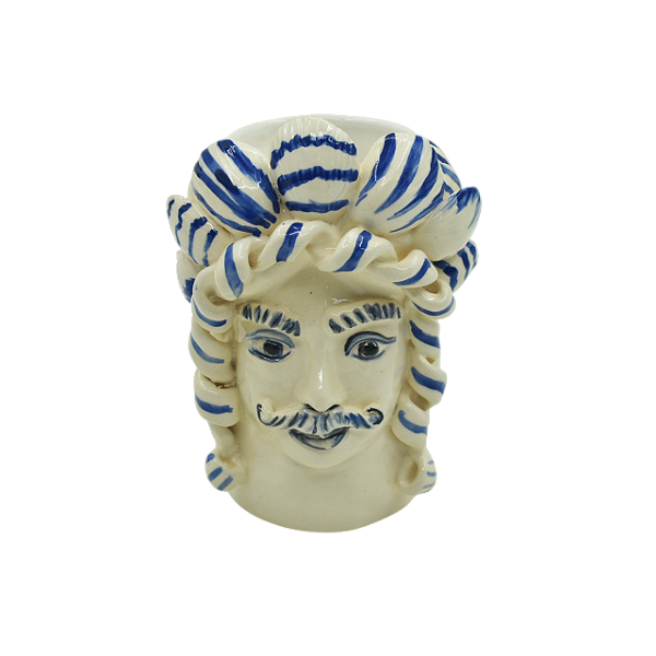 Mini vaso cabeça masculina branca e azul