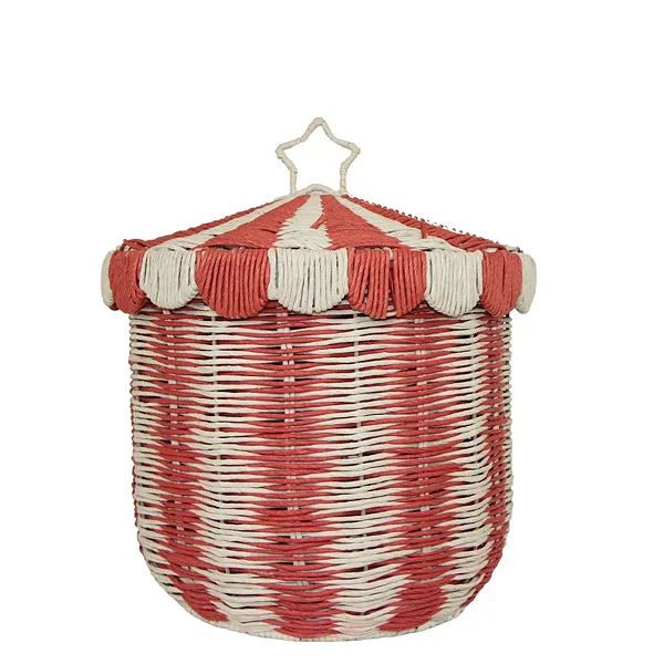 Cesto circo listras vermelhas em rattan G