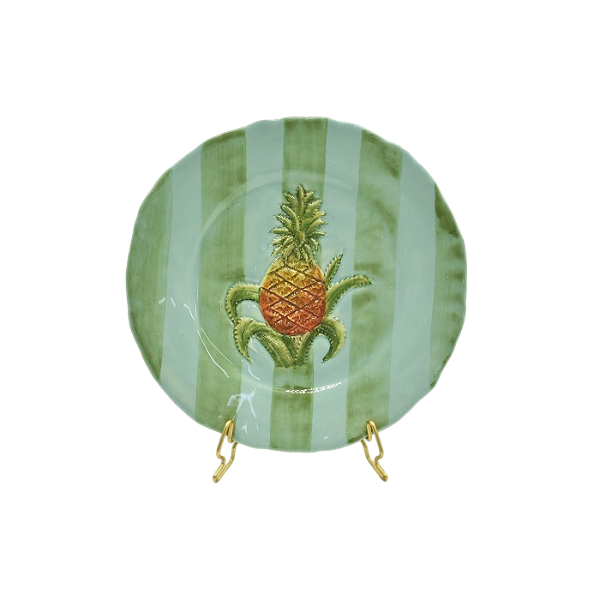 Prato sobremesa listra verde com abacaxi